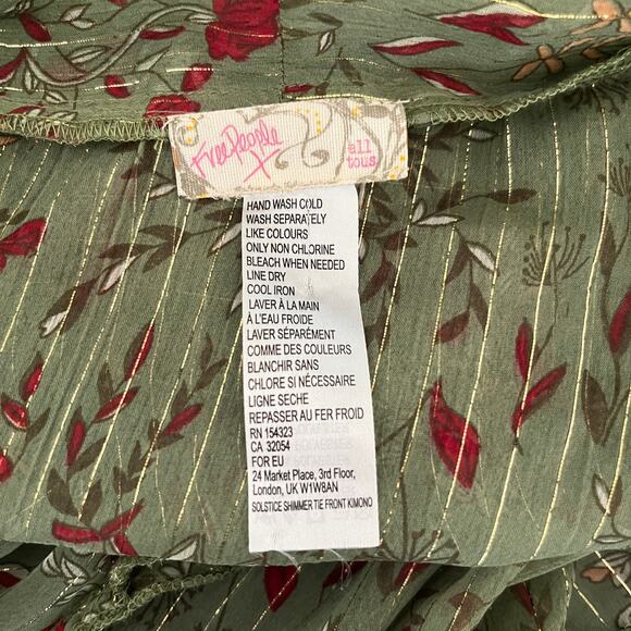 Free People All Tous Kantha Shimmer Tie Kimono Top Blouse Green One Size - Picture 6 of 6